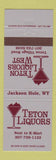 Matchbook Cover - Teton Liquors West Jackson Hole WY