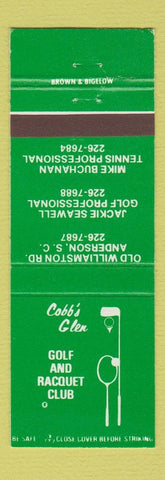 Matchbook Cover - Cobb's Glen Golf Racquet Club Anderson SC