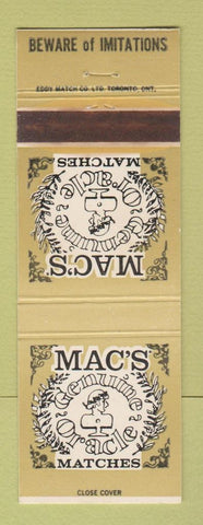 Matchbook Cover - Mac's Genuine Oracle Milk WEAR