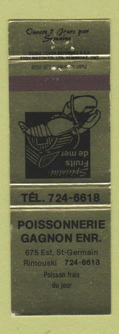 Matchbook Cover - Poissonnerie Gagnon Enr Rimouski QC