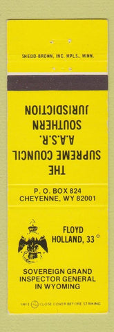 Matchbook Cover - Floyd Holland Supreme Council AASR Cheyenne WY Insurance