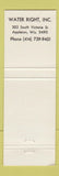 Matchbook Cover - Water Right Water Conditioners Appleton WI