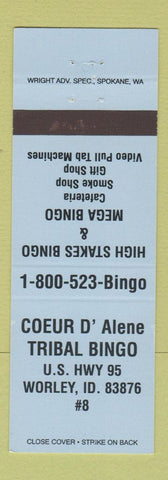 Matchbook Cover - Coeur D'Alene ID Tribal Bingo Worley