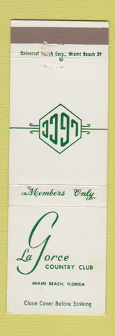 Matchbook Cover - La Gorce Country Club Miami Beach FL
