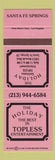Matchbook Cover - Holiday Topless Strip Club Santa Fe Springs CA