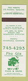 Matchbook Cover - Phu Gia Vietnamese Restaurant Vanier ON