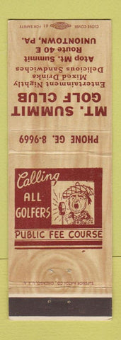 Matchbook Cover - Mount Summit Golf Club Uniontown PA