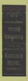 Matchbook Cover - Karcher Hotel Waukegan IL WEAR