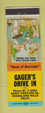 Matchbook Cover - Gager's Drive In Woodland Hills CA hillbilly