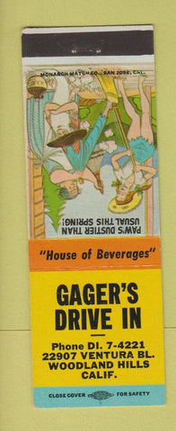 Matchbook Cover - Gager's Drive In Woodland Hills CA hillbilly