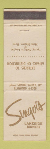 Matchbook Cover - Singer's Lakeside Manor Spring Valley NY WEAR