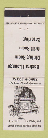 Matchbook Cover - The Open Hearth Restaurant La Plata MD