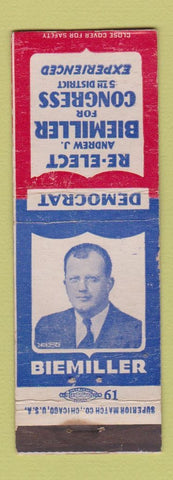 Matchbook Cover - Andrew Biemiller Congress Election Milwaukee WI WEAR