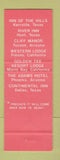 Matchbook Cover Inn of the Hills Kerrville Dallas TX Phoenix Tucson AZ Fresno CA