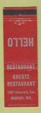 Matchbook Cover - Kreutz Restaurant Madison WI