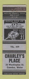 Matchbook Cover - Charley's Place Camden ME low phone #