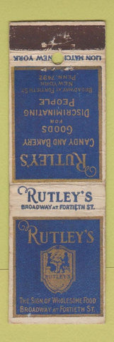 Matchbook Cover - Rutley's Candy Bakery Goods New York City