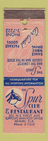 Matchbook Cover - Spur Club Restaurant Miami FL horse feature WEAR