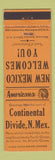Matchbook Cover - Continental Divide NM Perkins Americana