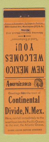 Matchbook Cover - Continental Divide NM Perkins Americana