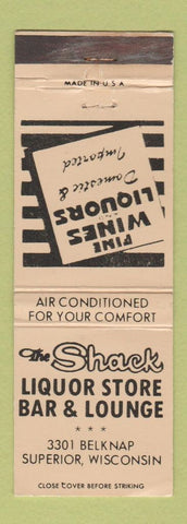 Matchbook Cover - The Shack Liquor Bar Lounge Superior WI WEAR