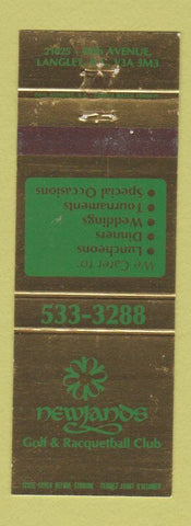 Matchbook Cover - Newjands Golf Raquetball Club Langley BC