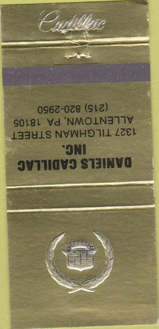 Matchbook Cover - Daniels Cadillac Allentown PA gold 30 Strike