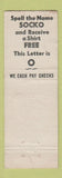 Matchbook Cover - Socko Men's Clothes Harrisburg PA