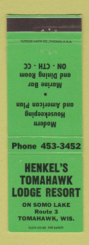 Matchbook Cover - Henkel's Tomahawk Lodge Resort Tomahawk WI