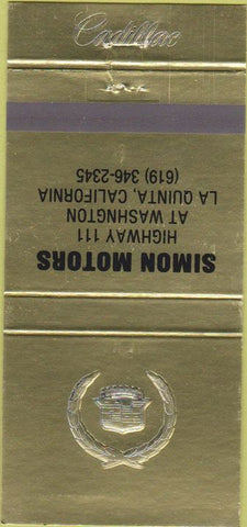 Matchbook Cover - Simon Motors Cadillac La Quinta CA 30 Strike