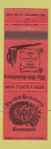 Matchbook Cover - Old Heidelberg Restaurant Columbia MO