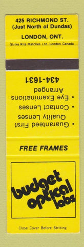 Matchbook Cover - Budget Optical Labs London ON