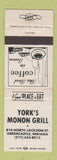 Matchbook Cover - York's Monon Grill Greencastle IN WEAR