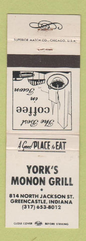 Matchbook Cover - York's Monon Grill Greencastle IN WEAR