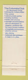 Matchbook Cover - Columbia Club Indianapolis IN