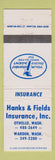 Matchbook Cover - Hanks & Fields Insurance Othello Warden WA WEAR