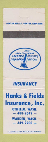 Matchbook Cover - Hanks & Fields Insurance Othello Warden WA WEAR