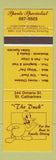 Matchbook Cover - The Duck Restaurant St Catharines ON