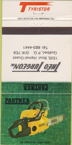 Matchbook Cover - Theo Turgeon Partner Chain Saws Quebec PQ 30 Strike