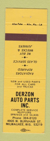 Matchbook Cover - Derzon Auto Parts Milwaukee WI
