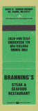 Matchbook Cover - Branning's Steak Seafood North Adams MA