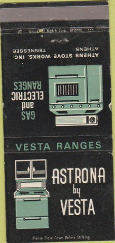 Matchbook Cover - Astrona byh Vegas Stove Athens TN 30 Strike