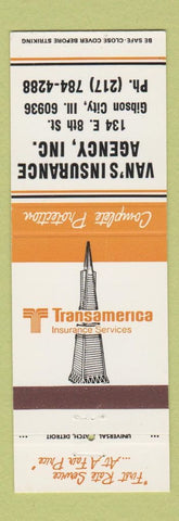 Matchbook Cover - Transameria Van's Insurance Gibson City IL