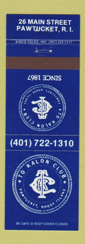 Matchbook Cover - To Kalon Club Pawtucket RI