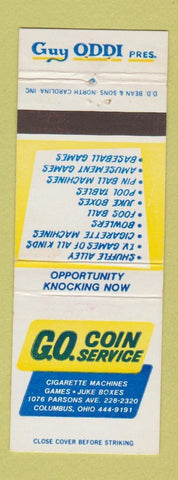 Matchbook Cover - GO Coin Service Vending Columbus OH Guy Oddi