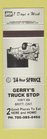 Matchbook Cover - Gerry's Truck Stop Britt ON GRAY