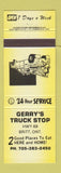 Matchbook Cover - Gerry's Truck Stop Britt ON YELLOW