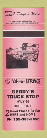 Matchbook Cover - Gerry's Truck Stop Britt ON RED
