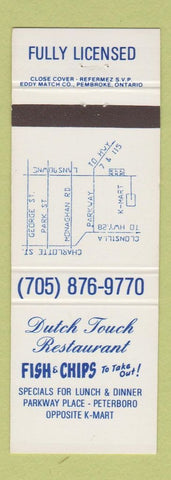Matchbook Cover - Dutch Touch Restaurant Fish and Chips Peterboro ON