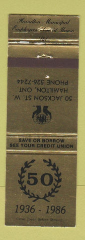 Matchbook Cover - Hamilton Municipal Employees Credit Union ON 1986